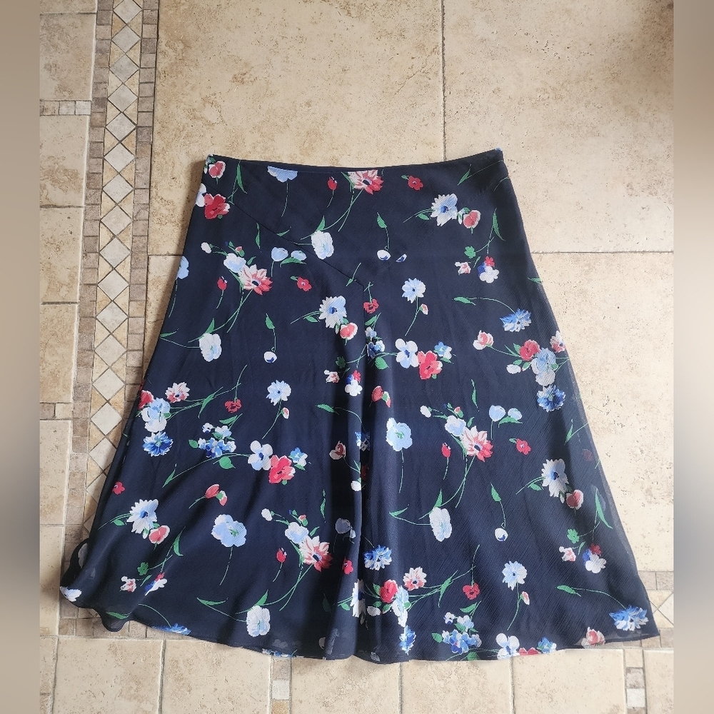 Chaps Navy Floral Skirt